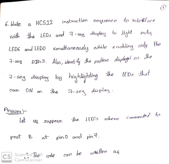 0 6. Waite a HCS12 nstuetion seuenee to ylelaer coit, the LEDs and -seg display to light ơnt LEDG nd LEDO simaltaneausly chil