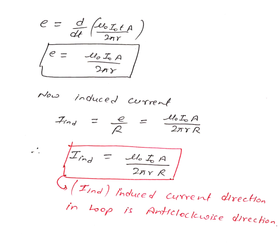 e : dt 27TY induced current Nou 27TY R Find Iind 2n Y R Tindindured Current directton Anticloc lcuoise direction. in Loop is