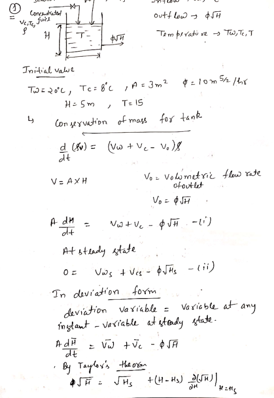 Conesudate Te m T,T, T Tnitial vaul om h h 3 m 2 Tc = 8c A Tu Tz IS Con 4eyvaion of mass d (v) dt Vas Vo Volomutrc flow Yate