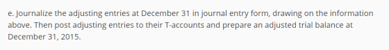 e. Journalize the adjusting entries at December 31 in journal entry form, drawing on the information above. Then post adjusti