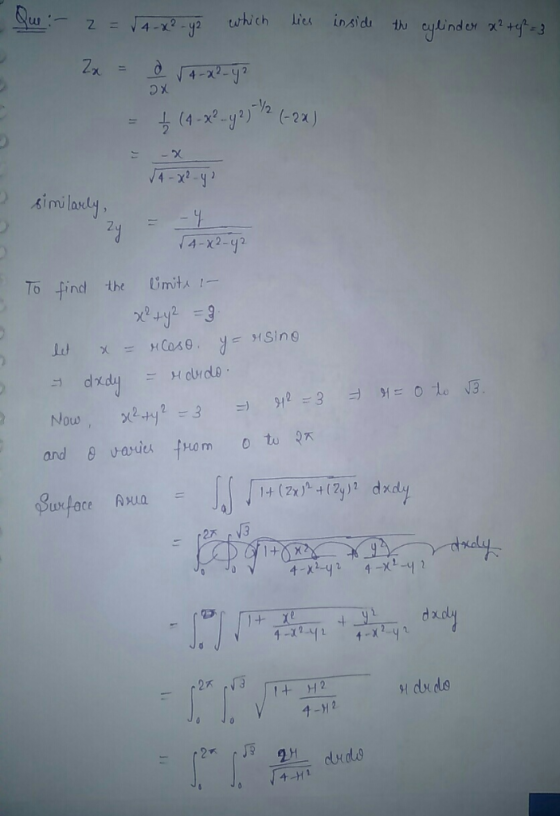 which lies insid, thi cylinder x2 + -V2 4-x2-9 To find the limita!- 4 Hl