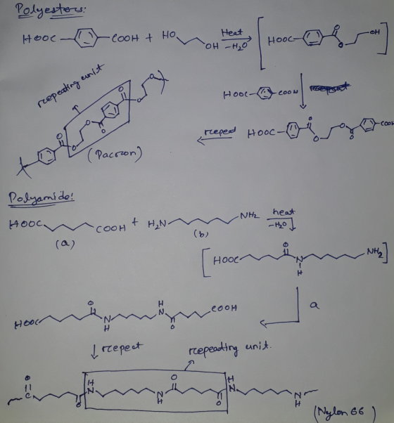 Polyestors Hooc CoOH t HO Heat OH- eunft reepeding Hoo Coou Freped Hooc (Pacron) CO Pobzamide! NH t (B) heat NH COOH (a) a Ho