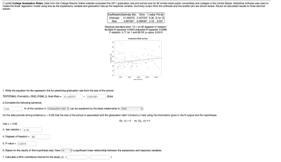 1 point) College Graduation Rates. Data from the College Results Online website compared the 2011 graduation rate and school