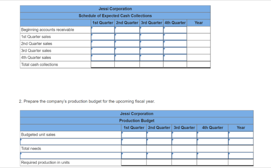 Jessi Corporation Schedule of Expected Cash Collections 1st Quarter 2nd Quarter 3rd Quarter 4th Quarter Year Beginning accoun