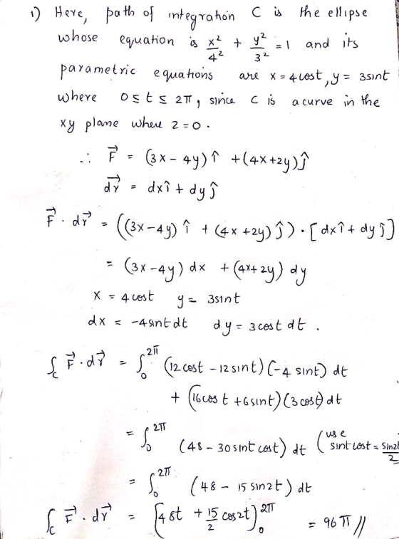 Here, po th ofmtegrahon the elipse C is whose its eauation x and 42 32 parametric equa hons X 4Lesty 35int are where O StS 2T