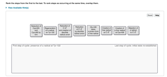 r Rank the steps from the first to the last. To rank steps as occurring at the same time, overlap them. View Available Hint(s