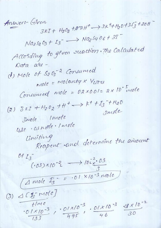 niweriven to grven actior7 The Calulated ites outt Reapent anol determine the aioaul 01 x103 ntole D 1 X 10-3 8 3 30