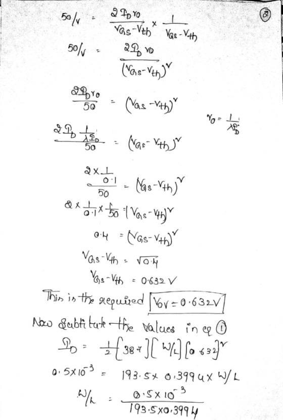 G-Vth Va-Vth 50/ 50 CaVith 50 h-Yth) 50 Q 1 Ath-30 Vas-4h 0 632 V Thin is the gepuied v= 0 .632V No abi tute values in eg 0 6