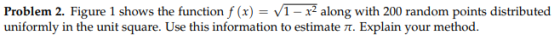 Problem 2. Figure 1 shows the function f (x) = v 1-x2 along with 200 random points distributed uniformly in the unit square.