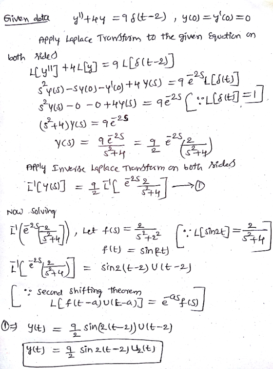 Apply Laplace Tvoffsm to the given ε.wden on oo ide 2S (S) | -오L s午4 Secunet shiftiny thecrem