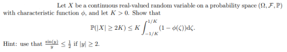 Let X be a continuous real-valued random variable on a probability space (2,F, P with characteristic function φ, and let K >