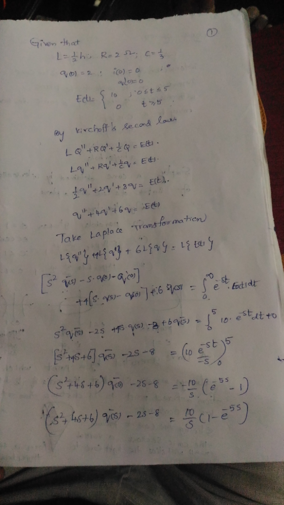 iven that L ho R- 2 C4 Ecti ostes 1o kivchoff se.comd larh LQ+RG E Ral+a Ed +2 39 E) EA + Trans for matien Take Lapla ce SA