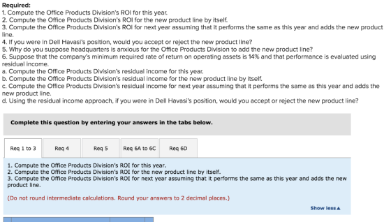 Required: 1. Compute the Office Products Divisions ROl for this year. 2. Compute the Office Products Divisions ROI for the