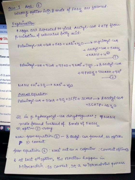 Exptaimatte ww.che 4 steps au 8epeated to yield Acctp-toA ATE gone gSt foxdeon of unturated fany acid ience che 十NADH+ H田 CT
