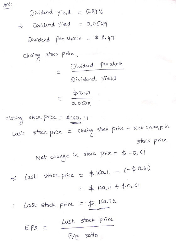 on Dividend yield 5.27% Dividend yie.d =0,0529 Dividend ler shareこ$8.42 Dividend Pes ShaTe Dividendl yreld . 41 o. o 529 Last