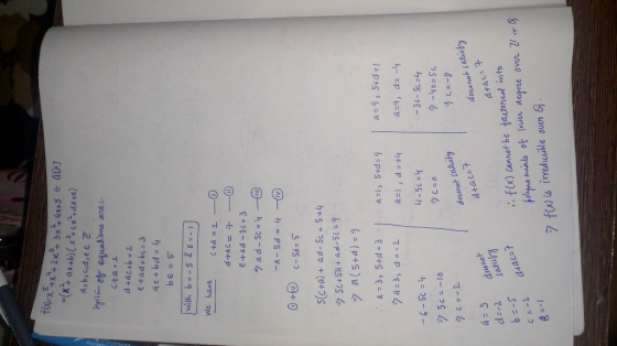 ル21° a,b,c,d,e Eで cta with b=-52 e=-1 We have C+a 5(c+a)+ ad- 5c- 5+4 5c + 5a + ad-5129 4-3, 5+d 3 -36-5c-4 ラー40,1 ラ5c=-10 タc