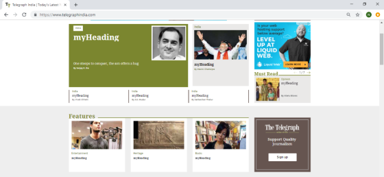 TT Telegraph India | Todays Latestx+ ← → C https://www.telegraphindia.com India hosting support myHeading LEVEL UP AT LIQUID