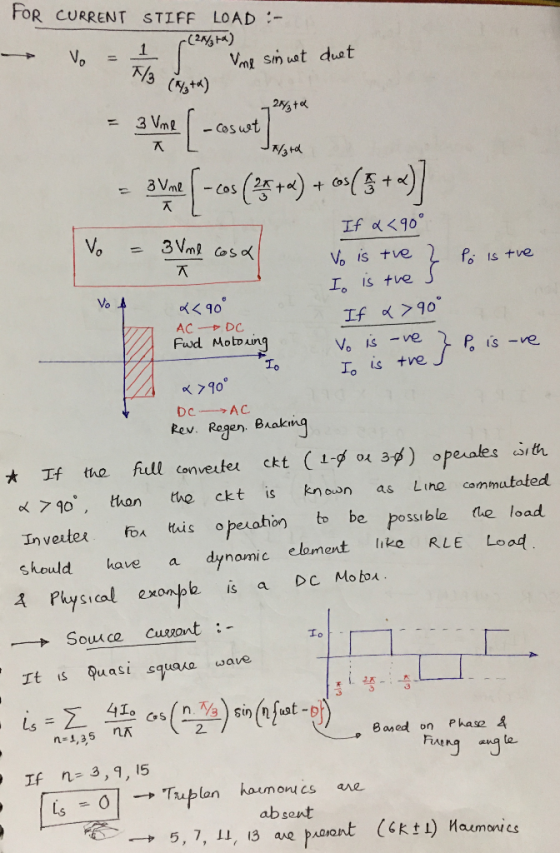 FOR CURRENT STIFF LOAD Vo Vn sinuat duet /3 Io Is tve ak 90 P is -ve >900 Rev. Regen, BAakn x If the full conveute ckt (1-9 o