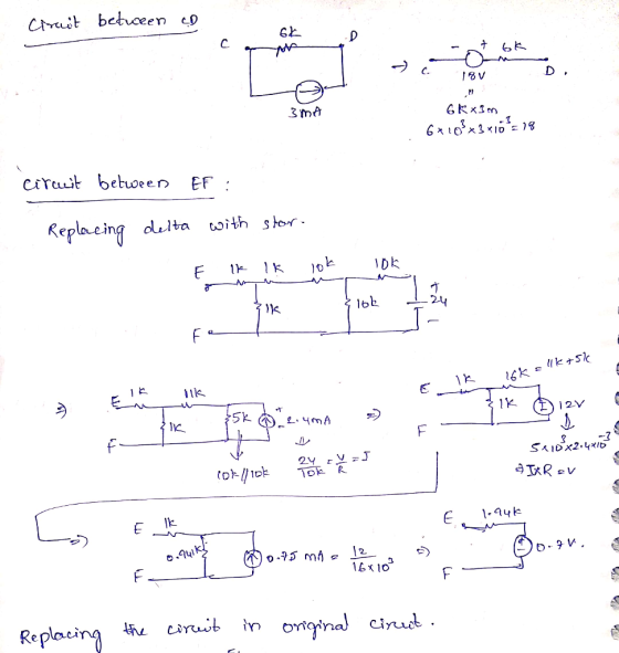 betuceen D Ciruit C. 3mA 6x103 betuoee EF circuit celta with stor Replaeing A 24 166 |K E 1と 12V 24 V J TOk R TRRV to tok 1-4