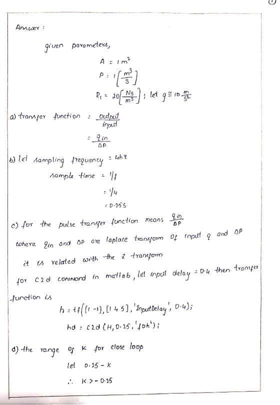 Ansuer uen pavometevs, a) transyer function oudpeit 2 in lb) lel sampling reguency - 4hZ somplu time - c) for the pulse trani