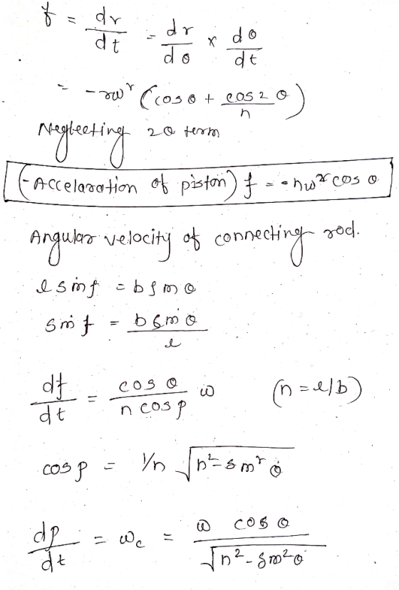 o piston Angular velocit Connecting 70d n cos