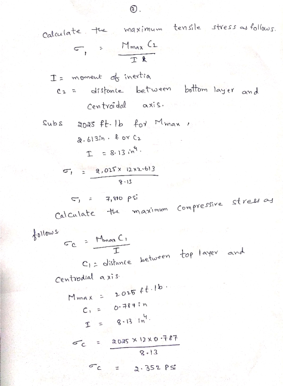 Calculate aximum tensile stress as folouws ollows Imomeut c.. dishon (e between bttom layer and Centoidal axis 13 Cal calate