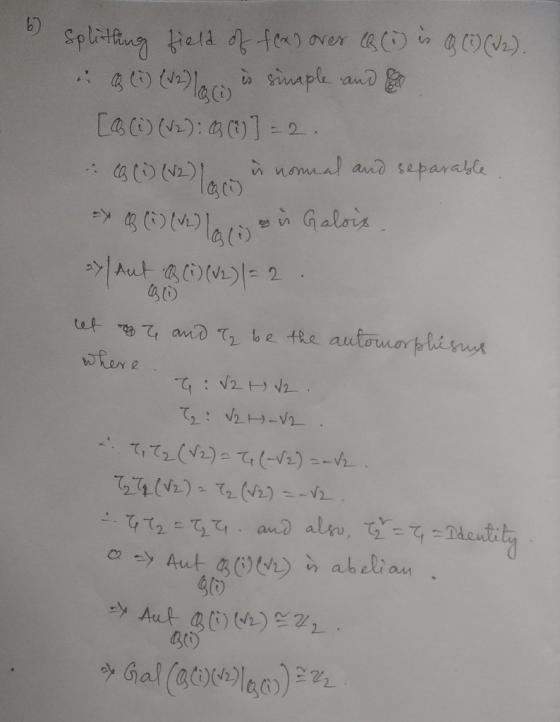 Splitfng eld te siuaple and 2 nmal aud saparable Galois Aut 2 tet 7 andて2 be the autonorplhisu wfer 22. て2: 2H-V2 てって2(V2)=て(