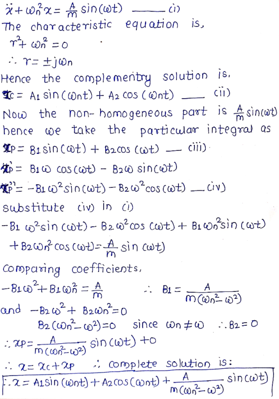 CI The char acteristic equation is. 2. 2 Hence the complementry solution I c1) the non- homogeneous part ssinco oe take the p