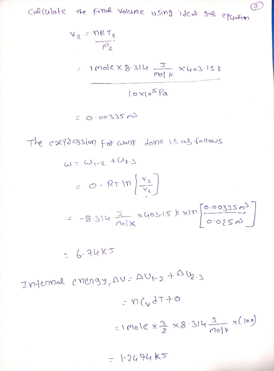 he ina Volume using idel S-L eguotion Cal(ulate 2 oxloPa oo335 s The cepession Fa cany done is alfolocus 2 +2.3 w RT n o oO33