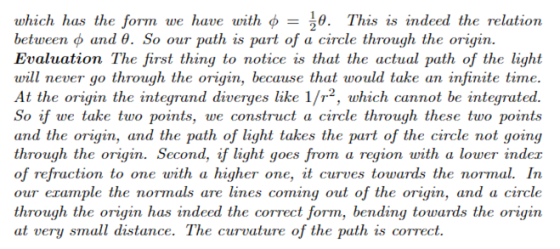 which has the form ue have with ф-30. This is indeed the Telation between ф and . So our path is part of a circle through the