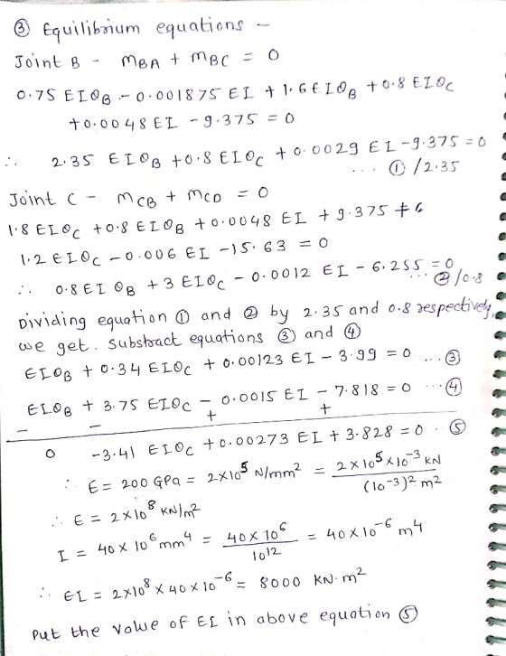 uilibnum equations Doint8 to.oo 4 š EL-g.375 =0 2.3S EL ов +0.8 ELoc +0.0029 EL-9375:0 0 /2.35 Joint C oividing equation and