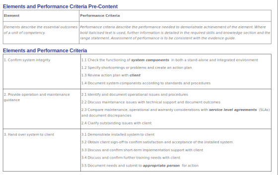 Elements and Performance Criteria Pre-Content Performance Criteria Element Elements describe the essential outcomes Performan