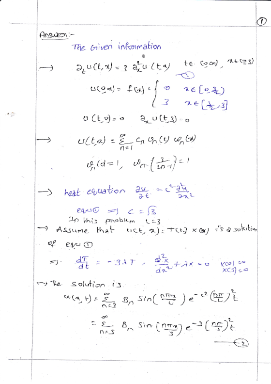 The Cniven infommation l→ heat equation a. čas. dr Ra. Solution İs