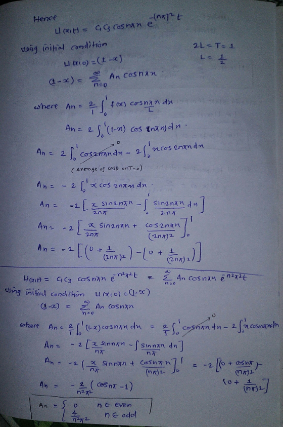 Hence C Average (so onT-o) 븅2 Lx.sinen~ハ-/Sinnn_ 4n e 2ns at)C3 cos nn using inite condlihon u ) ) n:o heo n万 An An n ever 4-