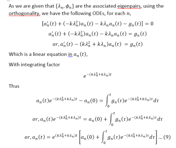 As we are given that {hn, pn) are the associated eigenpairs, using thie orthogonality, we have the following ODEs, for each n