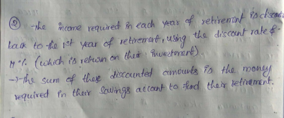 he mcome required n each year ofyetiemnt Pcha the discont rate & Lack to the 1st year of retiremart, ung the nvestmar N(which