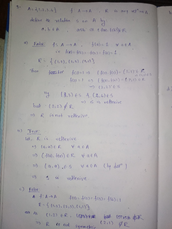 define te relation 5 on A b → (2,2). E·S d ) is retesive → R is not YeHexive ue tel, s relexive c) False