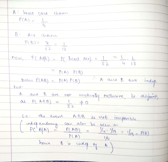 A: heat Lard chooen PIA) ACE Ahosen PIB)= 13 5 2 L.L PCAB) Pheart ace now, 13 4 5 2 PCB) PCA) indap auud arre PCA) PLB) PCAB)