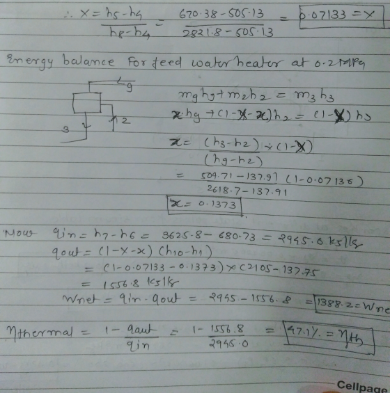 b.07133ニメ 670.38-SOS13 X=hs-ha 2821-8-S0S 13 Eneray balamce For teed watr heatr at o-2MPeg 2- ehg1-X-2)h 2 Chs-h2) -X (h9-h2)
