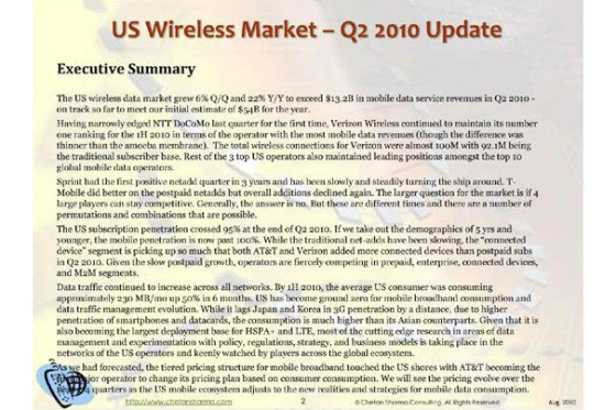 US Wireless Market- Q2 2010 Update Executive Summary The US wireless data market grew 6% Q/Q and 22% Y/Y to exceed $13.2B in