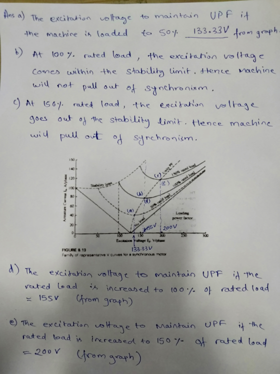 maintain UPF i Hns a) The excitustion voltt e excirhon ce la from gro ) At too y ruted load , the excitation votte Comes with