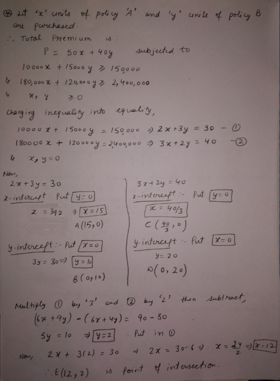 Ltzunits ot poliy A are Purchascd yunits of poli cy and Psremium . Total subjected to P = 50% + 40y 10000x t15oo o y 1500 0