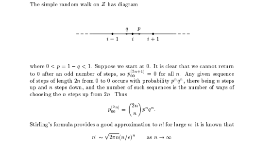 The simple random walk on Z has diagram - 1 where 0p 1 - q < 1. Suppose odd number of steps we start at 0. It is clear that w