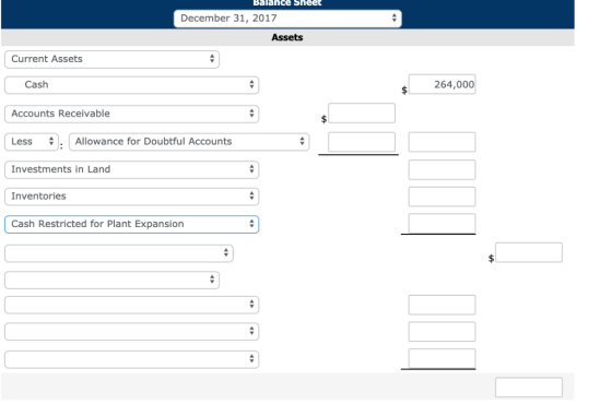 Balance Sheet December 31, 2017 Assets Current Assets Cash 264,000 $ Accounts Receivable Less Allowance for Doubtful Accounts