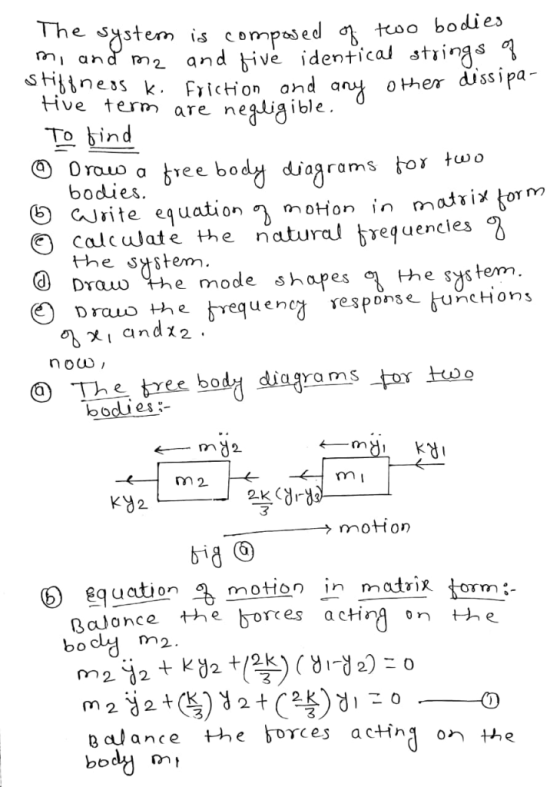 The system is compased otcso bodies nand m2 and ive identical strings k. Friction and anj negligible dissipa- siiness tive te