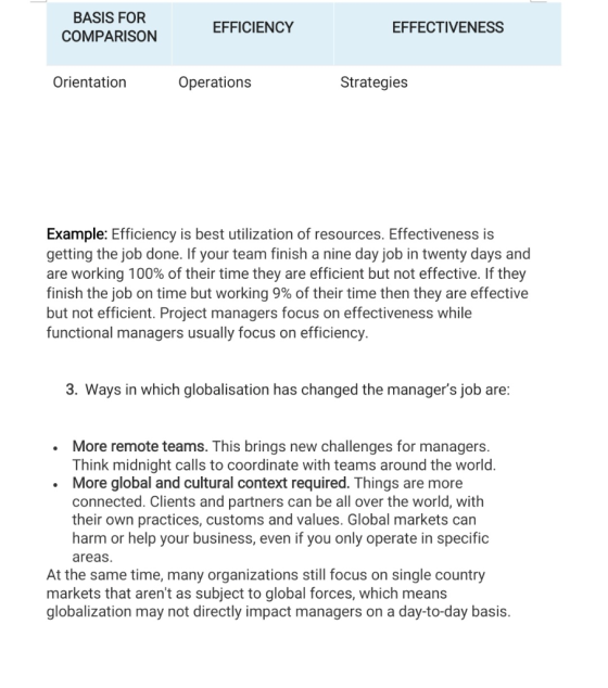 BASIS FOR EFFICIENCY EFFECTIVENESS COMPARISON Orientation Operations Strategies Example: Efficiency is best utilization of re