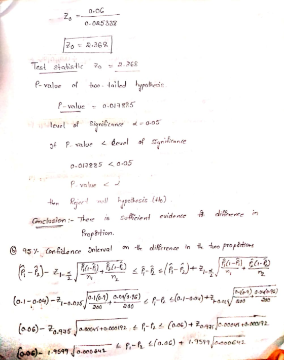 2. __ o.oc 60.025333 Test statis-líc Zo 2.768 2- value of ailero p-value 0.01 5 level f Siqnificance0.05 f P- value < devel o