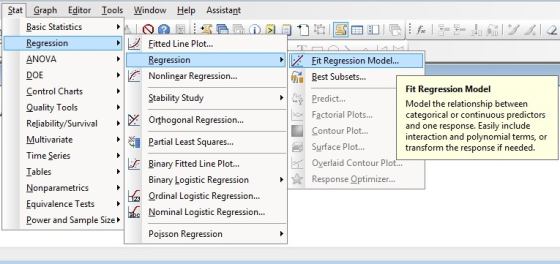 Stat Graph Editor Iools Window Help Assistant Basic Statistics IELİ Eitted Line Plot.. Regression ||||X ANOVA Regression Fit