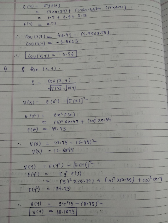 E (4)= (5 x0.34)+ ClOxo 39)t C15x0.21 t 7 3.9 + 3.15 E(1) (5.75X8.75 46.75- Cou (X) LCou (x -3-562 5 Κoν (x.y) - 3.56 . 1 e f