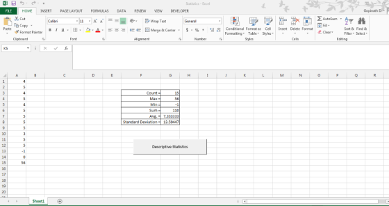 Statistics -Excel FILE HOME INSERT PAGE LAYOUT FORMULAS DATA REVIEW VIEW DEVELOPER AutoSum A Cut Calibri 11A A fg Copy . ·ク·A